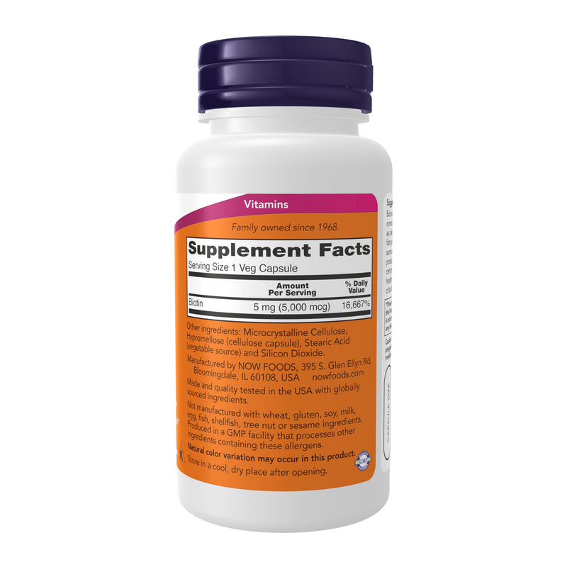 NOW Foods Supplements, Biotin 5,000 mcg, Amino Acid Metabolism*, Energy Production*, 60 Veg Capsules 60 Count (Pack of 1)