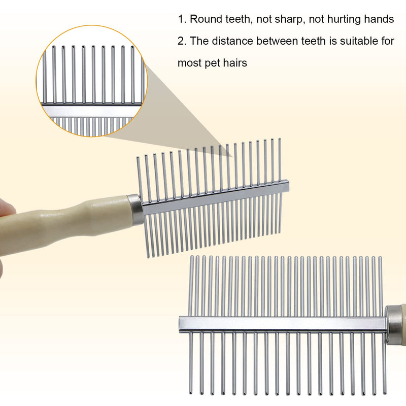 Wooden Handle Grooming Comb for Dogs Cats Pet（Double-Sided） Double-Sided Teech Comb - BeesActive Australia