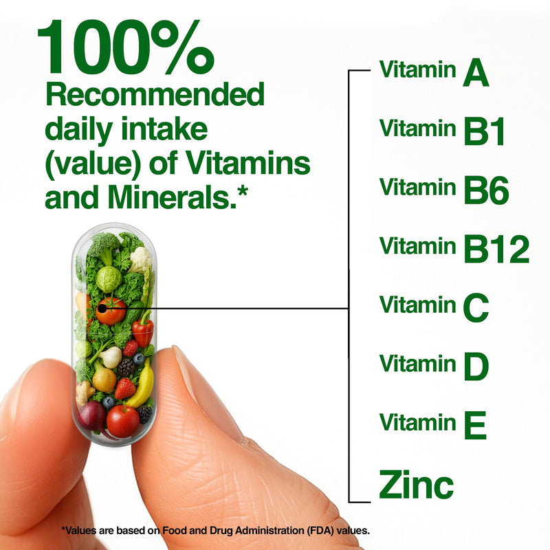FEEL GOOD Superfoods 1000mg Immune Support Capsules Made with 25 Organic Fruits and Vegetables, Strong Immunity Boosters with Vitamins A, C, D3, and Zinc, 60 Count Vita Extra Strength - 60 Count