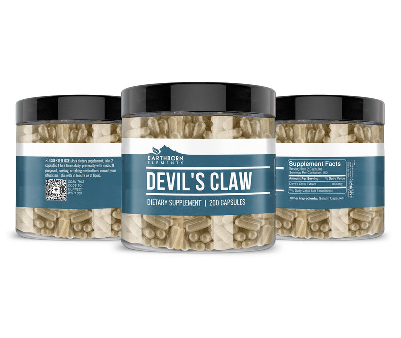 Earthborn Elements Devil’s Claw Extract 200 Capsules, Pure & Undiluted, No Additives 200 Count (Pack of 1) - BeesActive Australia