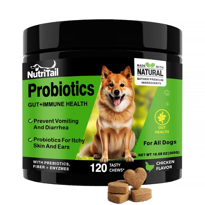 Probiotics for Dogs – Digestive & Immune Support Soft Chews with Prebiotics, Fiber & Enzymes – Relieves Diarrhea, Gas & Itchy Skin – Chicken Flavor Dog Supplement, 120 Chews