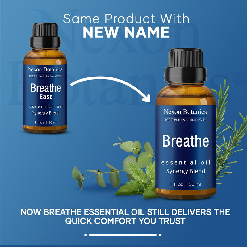 Breathe Essential Oil Blend 30 ml - Breath Sinus Relief with Menthol Oils - for Humidifiers, Diffusers, and Aromatherapy - Nexon Botanics Breathe 1 Fl Oz (Pack of 1)