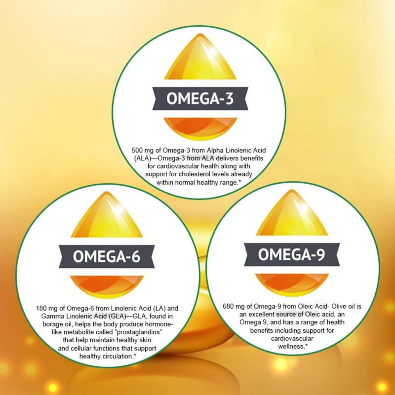 High-Potency Omega 3-6-9, 100% Vegan Sourced Natural Supplement for Heart, Brain and Mobility Health, 2 Month Supply, 120 Softgels