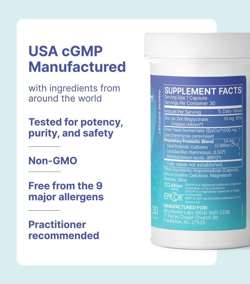 Microbiome Labs EpicDefense Probiotic + Postbiotic Combo - Immunobiotic Formula with LGG, BB-12 & Epicor - Daily Immune System Support - Respiratory Comfort - Gut Health Support (30 Capsules)