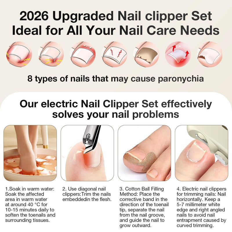 Electric Nail Clipper Set for Seniors/Adults/Children 2026 New Dual-Function Trimming and Filing System Professional Electric Nail Trimmer for Thick Nails Toe Nail Clippers Cream Color - BeesActive Australia