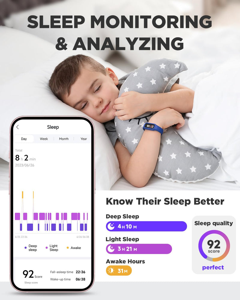 BIGGERFIVE Vigor 2 L Kids Fitness Tracker Watch for Boys Girls Ages 5-15, Activity Tracker, Heart Rate Sleep Monitor, IP68 Waterproof, Pedometer, Calorie Step Counter Watch, Blue - BeesActive Australia