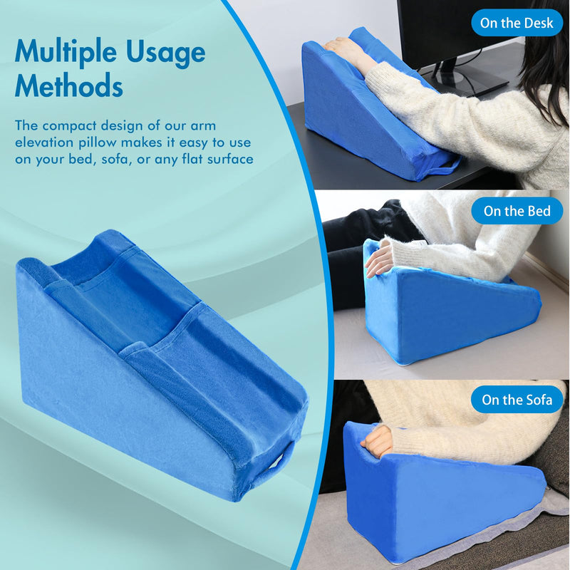 Arm Elevation Pillow with 2 Pockets, Arm Wedge Elevation Pillow Excellent, Ergonomic Elbow Support Pillow for Sleeping Arm Pads Elbow Pillow with Removable Pillow Case-Blue - BeesActive Australia