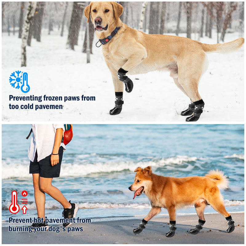 SCENEREAL Anti Slip Dog Boots & Shoes for Hot/Cold Pavement to Prevent Licking, Waterproof Dog Socks Paw Protectors for Small Medium Large Dogs, Traction Control on Hardwood Floor for Senior Dog, S S(Pack of 6) Black Footprints - BeesActive Australia