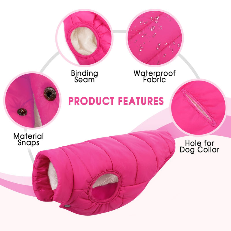 ASENKU Windproof Dog Winter Coat Waterproof Dog Jacket Warm Dog Vest Cold Weather Pet Apparel with 2 Layers Fleece Lined for Small Medium Large Dogs (Pink, L) Pink - BeesActive Australia