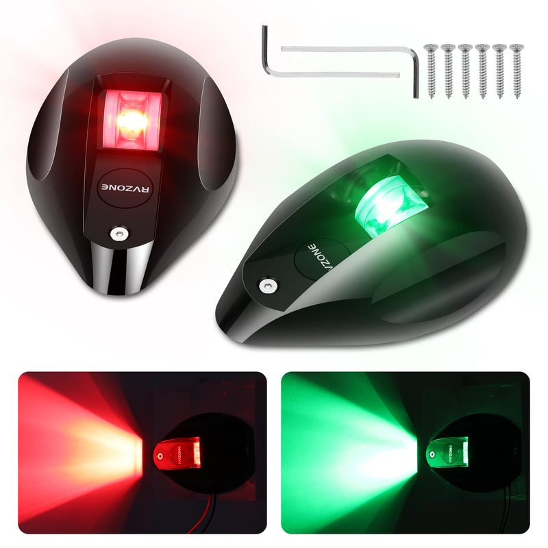 RVZONE Boat Navigation Lights Bow Lights for Boats Red and Green LED Marine Navigation Lighting IP67 Waterproof Led Boat Lighting Bow and Stern Nav Light for Pontoon,Yach, Marine (Black)