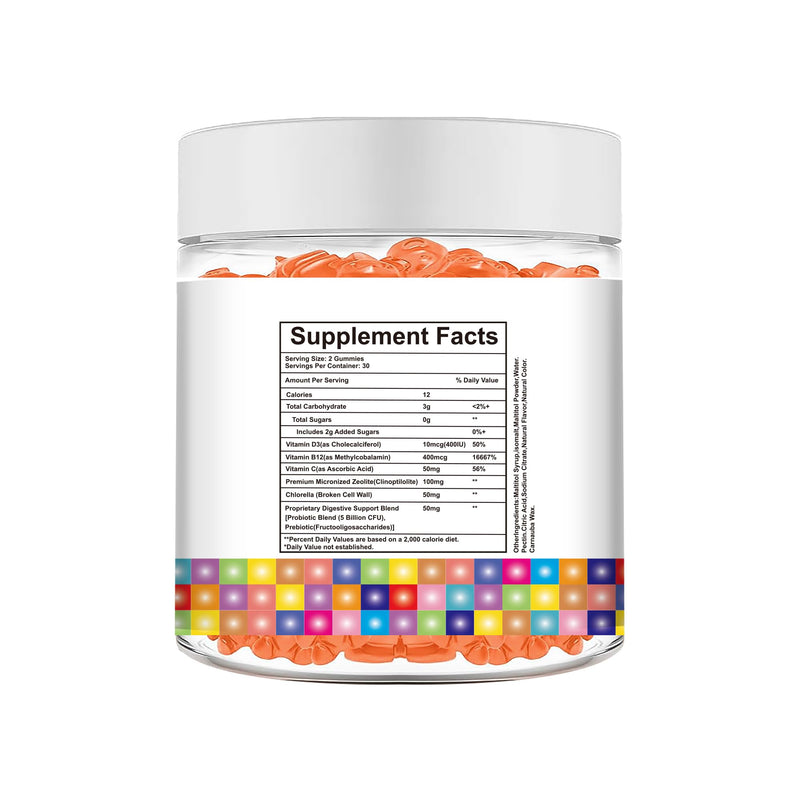 Zeolite for Kids&Adults Supports Cell Restoration,Natural Body Cleanse,Support Digestive Health,Immune System,Improves Focus,Vitamin B12, D3&C, Sugar-Free (60 Count, Orange) 60 Count (Pack of 1)