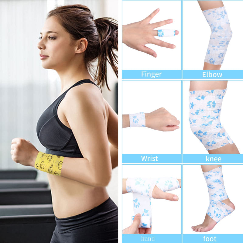 UNIDEAL 14 Rolls Self-Adhesive Bandage for Pets, Multifunctional Adhesive Bandage, 12 Patterns, Comfortable and Breathable, Elastic Fixing Bandage for Pet Care and Sports Protection (5 cm x 4.5 m) - BeesActive Australia