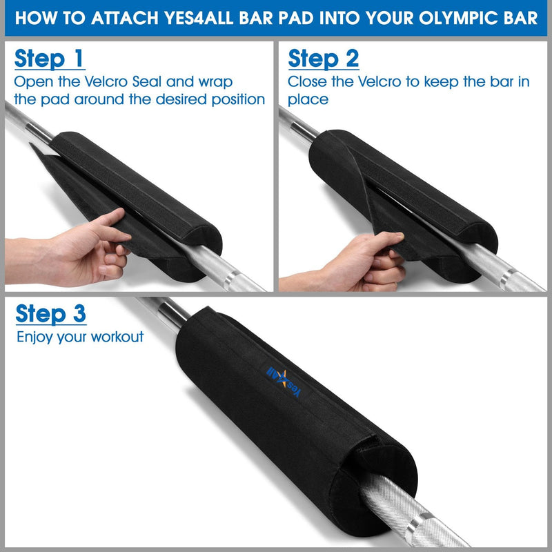 Yes4All Barbell Thick Foam Nylon Pad, Neck Shoulder Protective Pad For Lunges, Squats And Hip Thrust Fit Standard Olympic Bar Set 2 Black