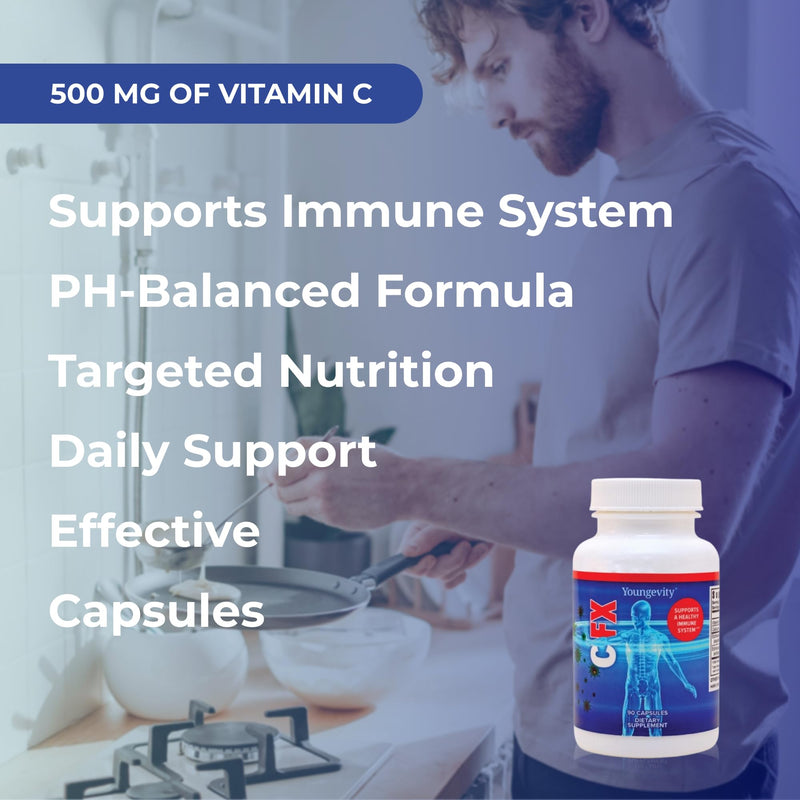 Youngevity C-FX Vitamin C 500mg with Echinacea Immune Support, 90 Capsules | Vitamin C 500mg, echinacea extract, immune support, pH-balanced formula, antioxidant protection, daily wellness, 90 capsules