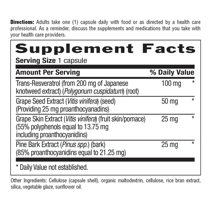 Country Life Resveratrol Plus 1000mg - Organic Antioxidant Supplement with Pine Bark & Grape Seed Extracts - Vegan, Gluten-Free, Non-GMO 60 Count (Pack of 1)