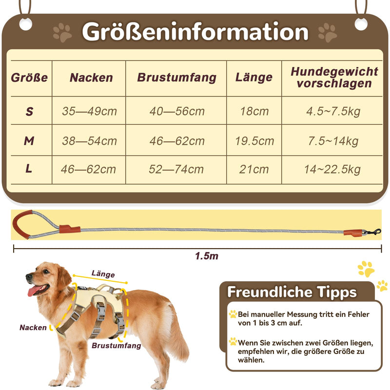 Multi-purpose dog harness with leash set, escape-proof anti-pull dog harness, anti-pull harness dog safety harness, dog harness small dogs for small medium dogs (beige, S) beige - BeesActive Australia