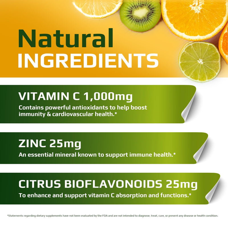 | Vitamin C + ZINC | C - 1000 | VIT C 1000mg | Zinc 25mg | Citrus Bioflavonoids 25mg | Non-GMO & Gluten Free | 120 Capsules