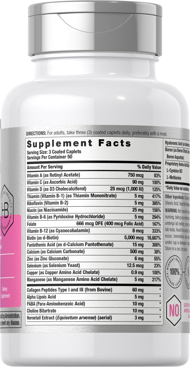 Horbäach Hair Skin & Nails Vitamin Supplement | 150 Coated Caplets | Formula with Biotin and Collagen | Non-GMO & Gluten Free