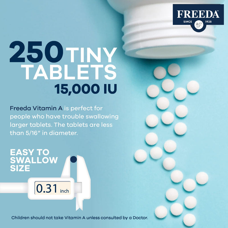 Freeda Kosher Vitamin A Palmitate - Retinyl Palmitate Pure Vitamin A 15,000 IU - Vitamin A Supplement to Support Eye, Vision & Immune Health - Vit A Vitamin Supplements - Vitamina A - 250 Tablets - BeesActive Australia