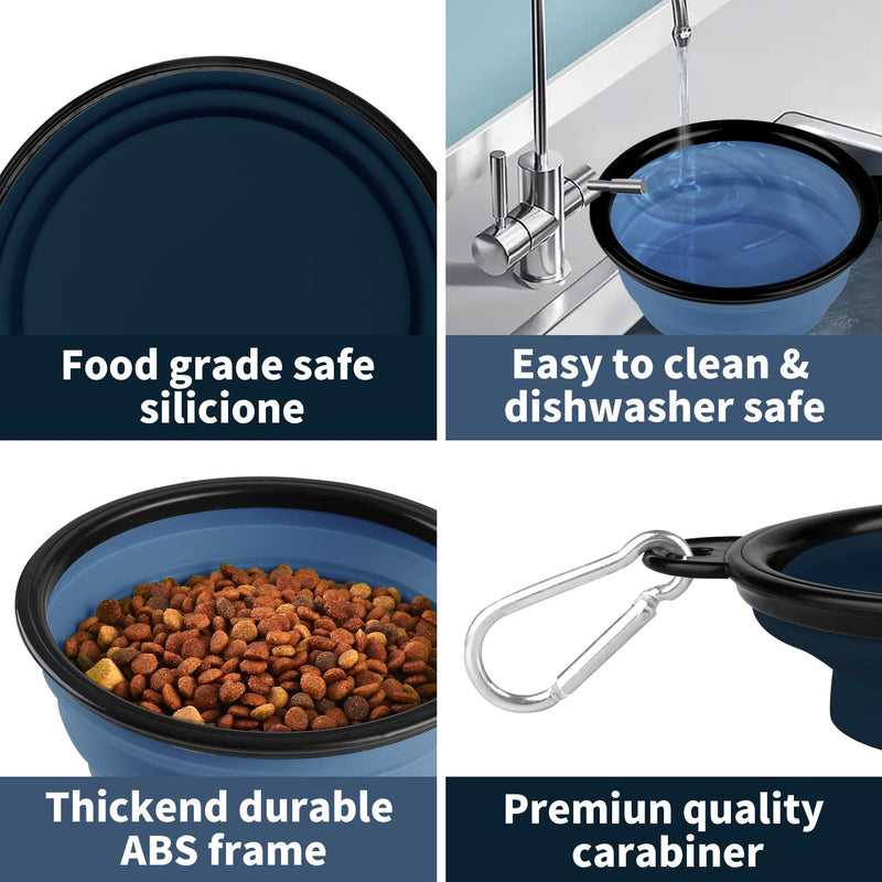COOYOO Collapsible Dog Bowl,2 Pack Collapsible Dog Water Bowls for Cats Dogs,Portable Pet Feeding Watering Dish for Walking Parking Traveling with 2 Carabiners Small 03#Blue Haze+Dark Blue - BeesActive Australia