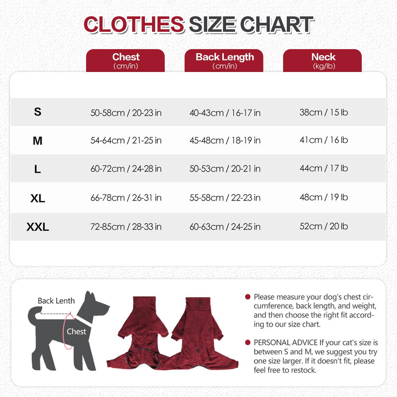 Dog Winter Coat Soft Pullover Pajamas, Warm Dog Cold Weather Coats Fleece Dog Coat, Cozy Dog Winter Jacket Windproof Fullbody Dog Jumpsuit Onesie Fleece Sweater Winter Clothes Apparel for Dogs Medium WineRed - BeesActive Australia
