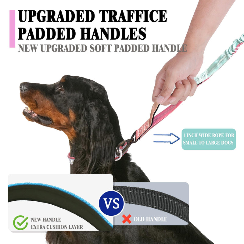 Hands Free Dog Leash with Zipper Pouch, Dual Padded Handles- Adjustable Heavy Duty Bungee Waist Leash Belt for Medium Large Dogs-for Walking Running Hiking (25-120 lbs, Green Pink) 05-Green Pink - BeesActive Australia