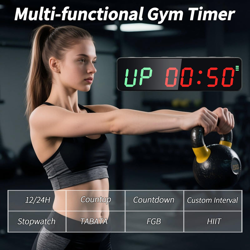 Portable Gym Timer Clock with Powerful Battery, Workout Timer for Home Gym with Brightness Adjustable for Countdown/Up/Stopwatch/HIIT, Digital Gym Stopwatch for Gym/Garage/Boxing/Fitness 1 inch-Black - BeesActive Australia
