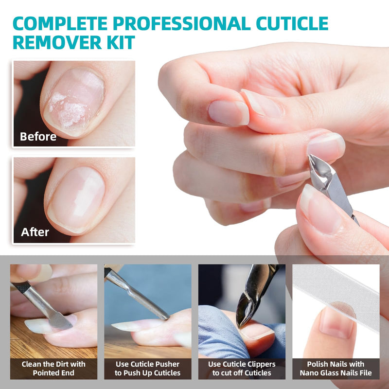 Cuticle Trimmer with Cuticle Pusher, RONAVO Cuticle Remover Stainless Steel Professional Cuticle Nipper, Durable Pedicure Manicure Tools (Matte Black) Matte Black