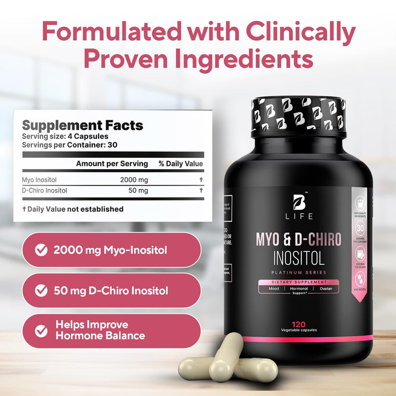 Myo-Inositol & D-Chiro Inositol 40:1 for Women | Inositol Supplement for Women | Hormone Balance, Fertility & Cycle | Vitamin B8, Insulin & Flo Ovarian Support | 120 Caps 120 Count (Pack of 1) - BeesActive Australia