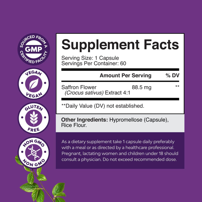 Saffron Extract Capsules for Mood & Metabolism - 60 Count, 3 Pack | Crocus sativus saffron supplement for mood, vitality, metabolism & eye health support 60 Count (Pack of 3)