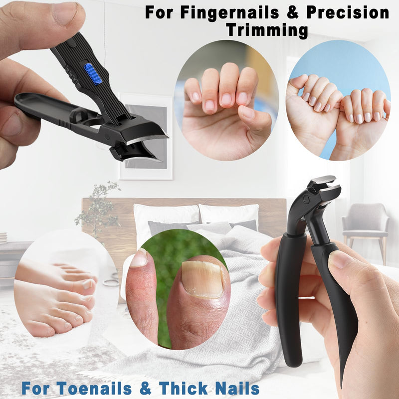 Heavy Duty Nail Clipper Set - Sharp Toenail & Fingernail Clippers for Thick Nails & Seniors, 5-Piece Men’s Grooming Kit with Large Long Handle Toenail Cutter & Slant Edge Trimmer, Gift for Men & Women