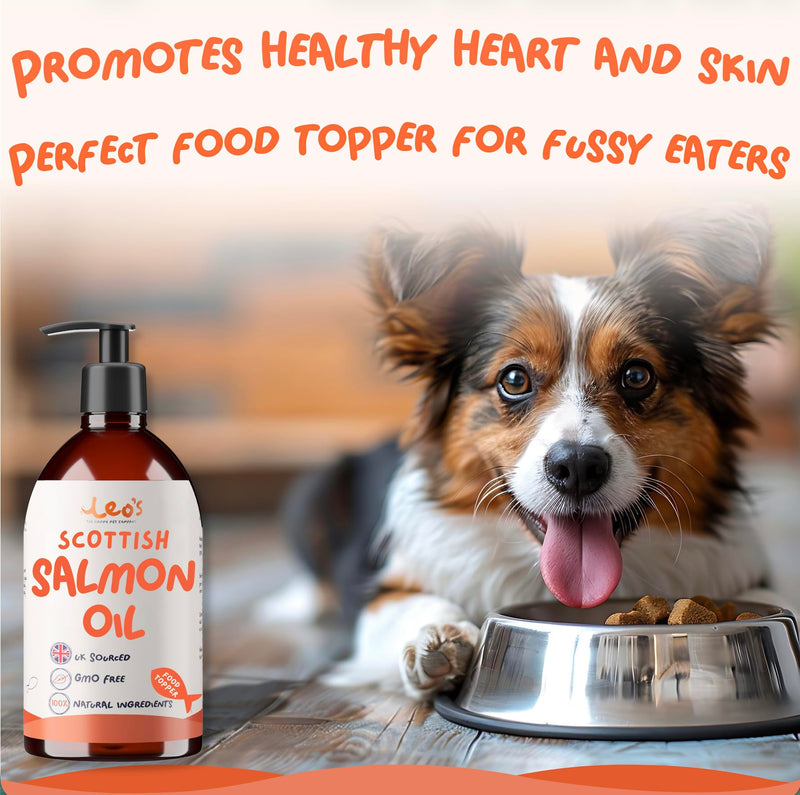 Leo's Salmon Oil for Dogs and Cats | Premium 100% Natural Food Topper Fish Oil for Dogs and Cats | 300ml Enhances Coat Shine, Joint & Brain Health, Itchy or Dry Skin, and Dandruff Hair Treatment
