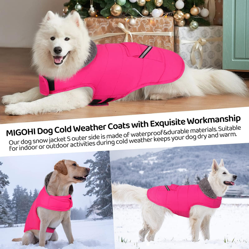 MIGOHI Warm Dog Coat, Winter Dog Jacket for Cold Weather, Reflective Windproof Dog Fleece Vest Thick Dog Apparel with Leash Hole and Furry Collar for Puppy Small Medium Large Dogs, Pink XXXL XXX-Large - BeesActive Australia