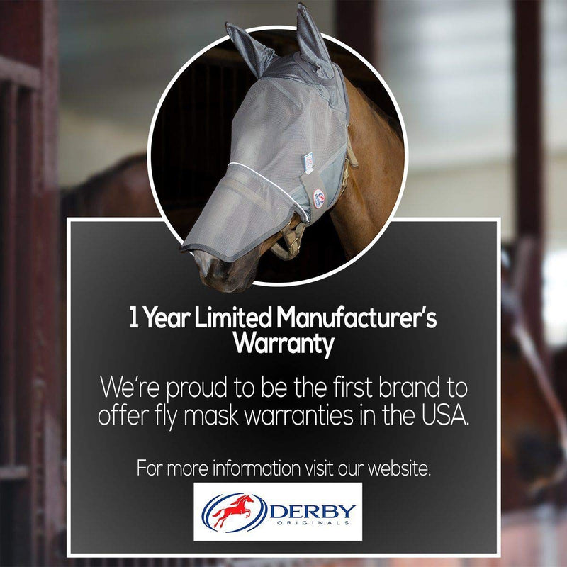 Derby Originals Reflective Fly Mask with One Year Warranty - with Ears and Nose Cover X-Large (Oversized/Warmblood) Grey - BeesActive Australia