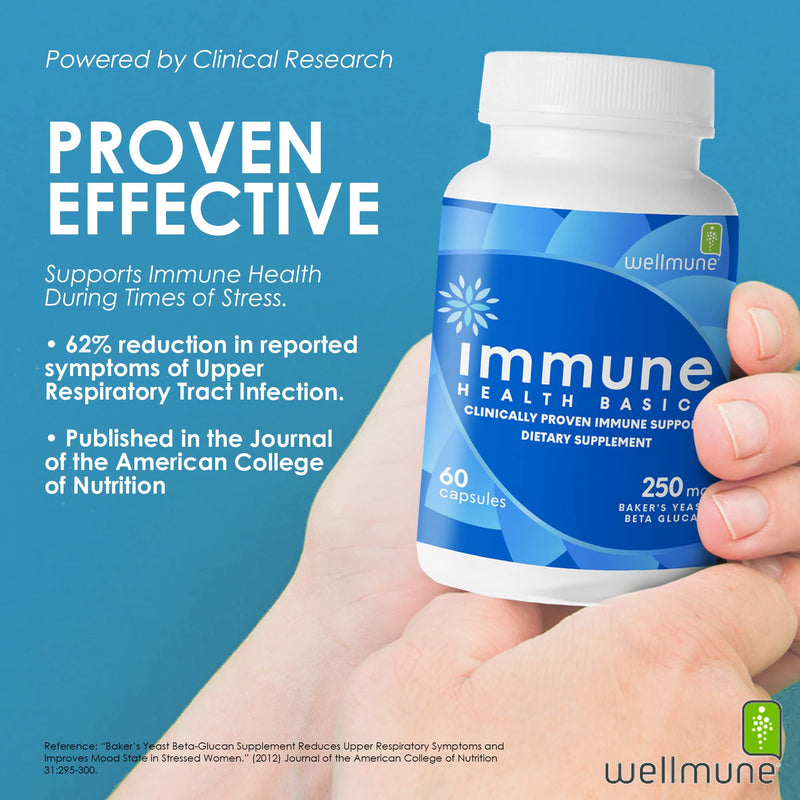 Ultra Strength Immunity - Clinically Proven Immune Support - Wellmune Highly Purified Beta Glucan - Gluten-Free, Non-allergenic, Non-GMO and Vegan Capsules - 60 Capsules, 250 mg 250mg - 60 Capsules