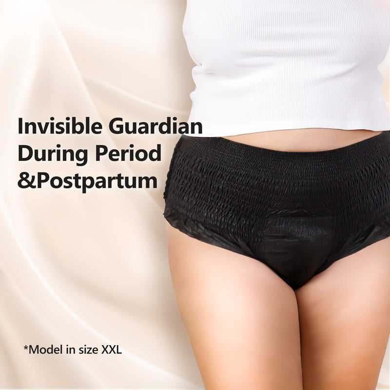 MOLLIS Disposable Period Underwear for Women, Postpartum Panties, Maternity Knickers Heavy Flow Leak Proof, Black,Large/XLarge, 8 Count Large/Xlarge