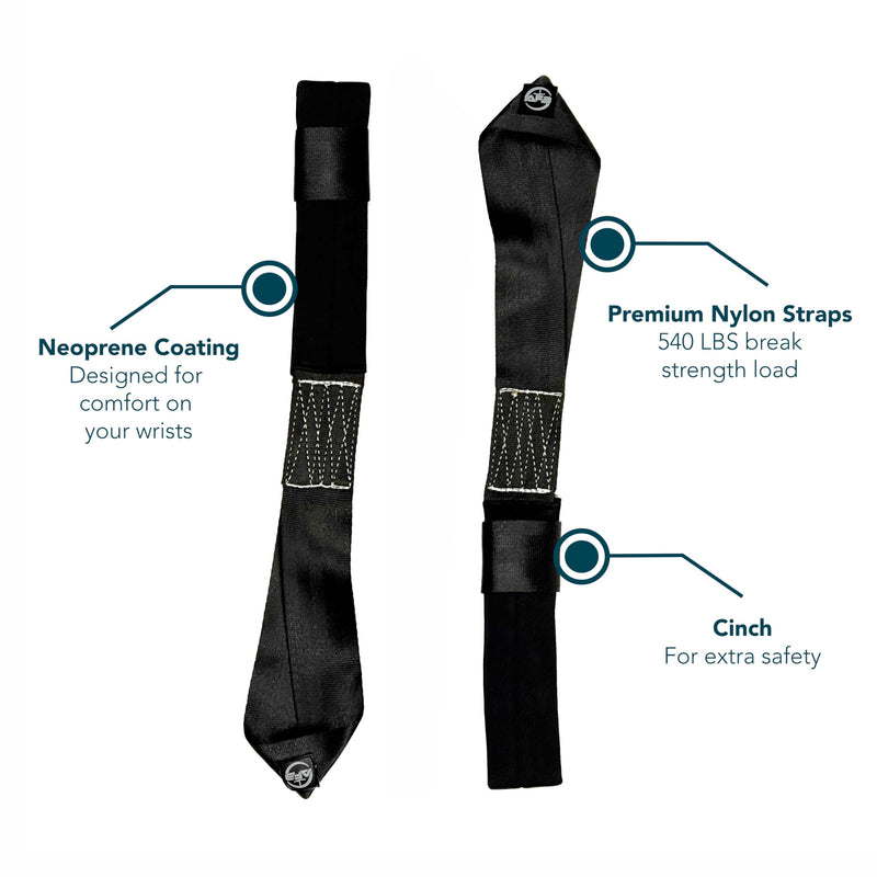 Suspension Trainer Straps - Premium Nylon Bodyweight Fitness Straps for Home & Gym Workouts, Comfortable & Safe with 540lbs Load, Black, Comes in Pairs - BeesActive Australia