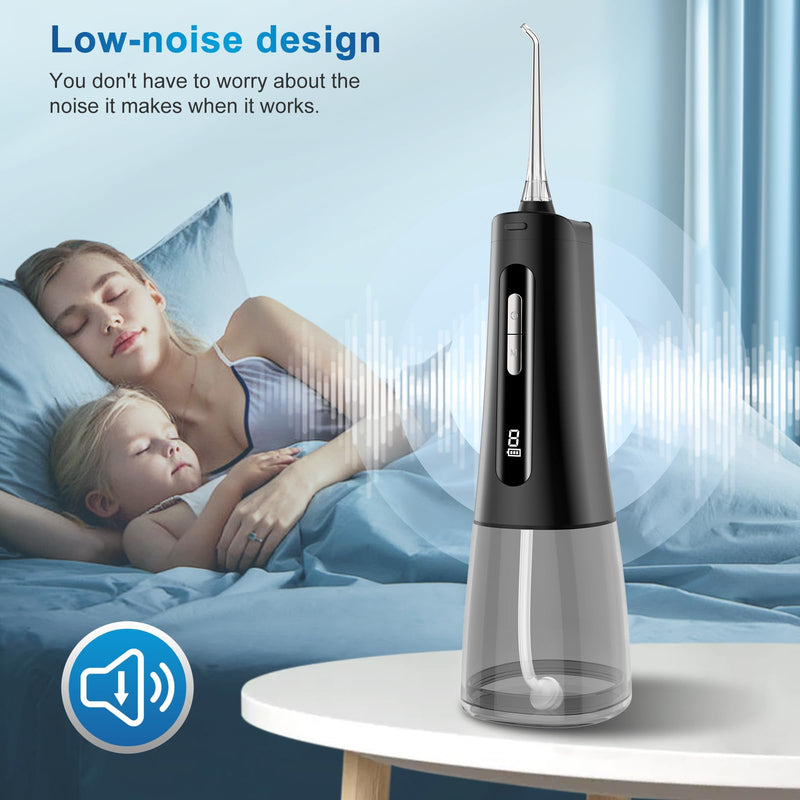Rechargeable Water Flosser for Teeth, 300ML Oral Irrigator with 4 Nozzles, 2000mAh Battery, IPX7 Waterproof, 360° Rotating, USB Charging, Portable Cordless Dental Cleaner for Braces & Gum Care Black/Clear/Gray