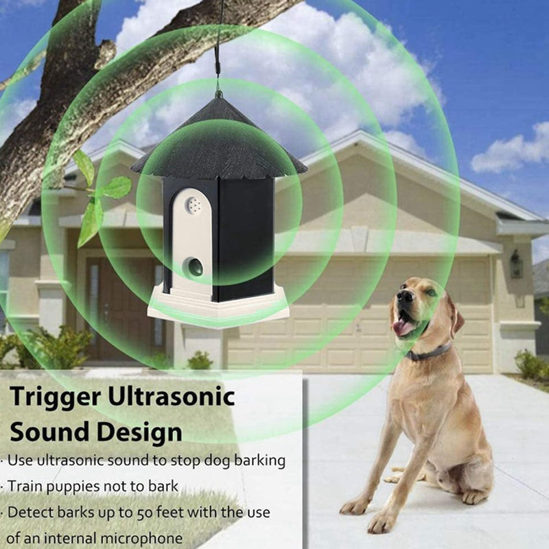 Gavigain Outdoor Ultrasonic Bark Control Bird House Design Up to 50 Ft Coverage Adjustable Control Dog Bark Deterrent for Backyard (Black) Black