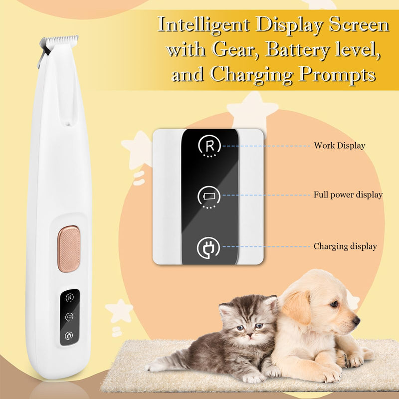 Paw Trimmer for Dogs, USB Rechargeable Paw Trim Pro, Waterproof Pet Hair Trimmer with LED Light, Portable Paw Trimmer for Dogs, Extra Quiet for Dogs, Cats, Paws, Eyes, Ears, Face White - BeesActive Australia