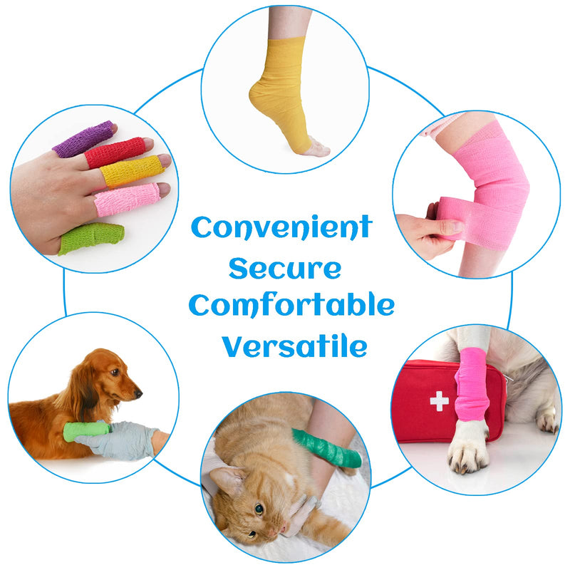24 Rolls Black Sensi Wrap Elastic Self Adhesive Bandage Wrap 2 Inch, Breathable Cohesive Bandage, Ankle Sprains Swelling Medical First Aid Sports Athletic Grip Tape, Dogs Pet Vet Wrap - BeesActive Australia