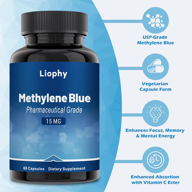 Methylene Blue Capsules — Premium Quality Methylene Blue with Vitamin C Ester, Dietary Supplement, 60 Easy‑to‑Swallow Capsules