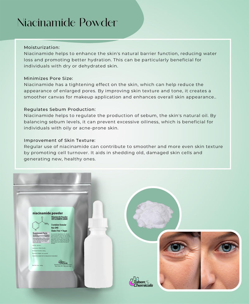 Pure Niacinamide Powder for Skin Care (Vitamin B3) DIY Niacinamide Serum, Niacin Powder (1 Ounce / 28 Gram) Cosmetic Grade 1 Ounce (Pack of 1)