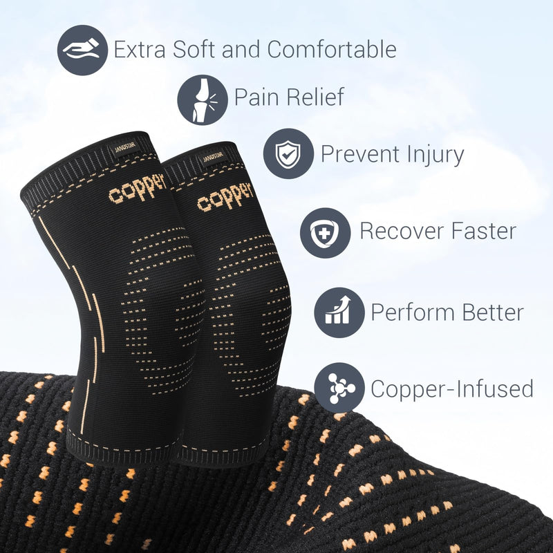 Copper Knee Braces for Men & Women – Knee Compression Sleeves for Pain Relief, Arthritis, Sports and Recovery Medium Black & Gold - BeesActive Australia