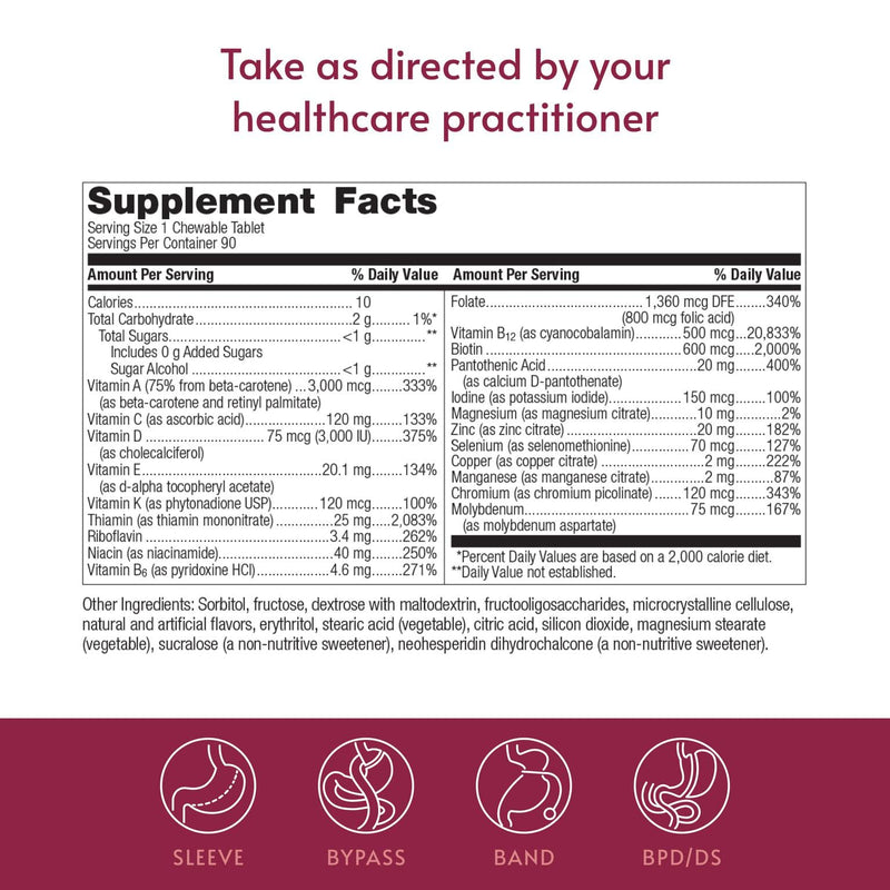 Bariatric Advantage Chewable Ultra Solo, Citrus, 90 Tablets | Without Iron, Once-Per-Day Chewable Daily Multivitamin, for Bariatric Patients, Chewable Tablet 90 Count (Pack of 1)