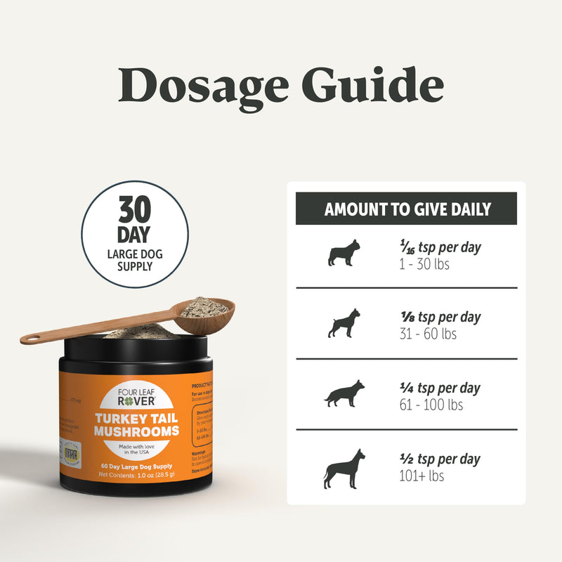 Turkey Tail Mushroom for Dogs - Whole, Organic Mushrooms - Tested High in Critical Beta-Glucans - No Grains or Fillers - 60 Day Large Dog Supply 60 Day Supply - PawsPlanet Australia