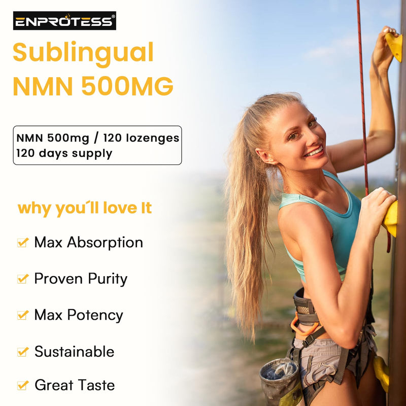 Sublingual NMN 500mg, NMN Supplement（120-Day Supply）, 99% Pure, 120 Lozenge | Max Absorbency & Fast-Acting NMN (Nicotinamide Mononucleotide) for NAD, Cell, Immune, Energy, Muscle, Anti-Aging & Longevity 120 Count (Pack of 1)