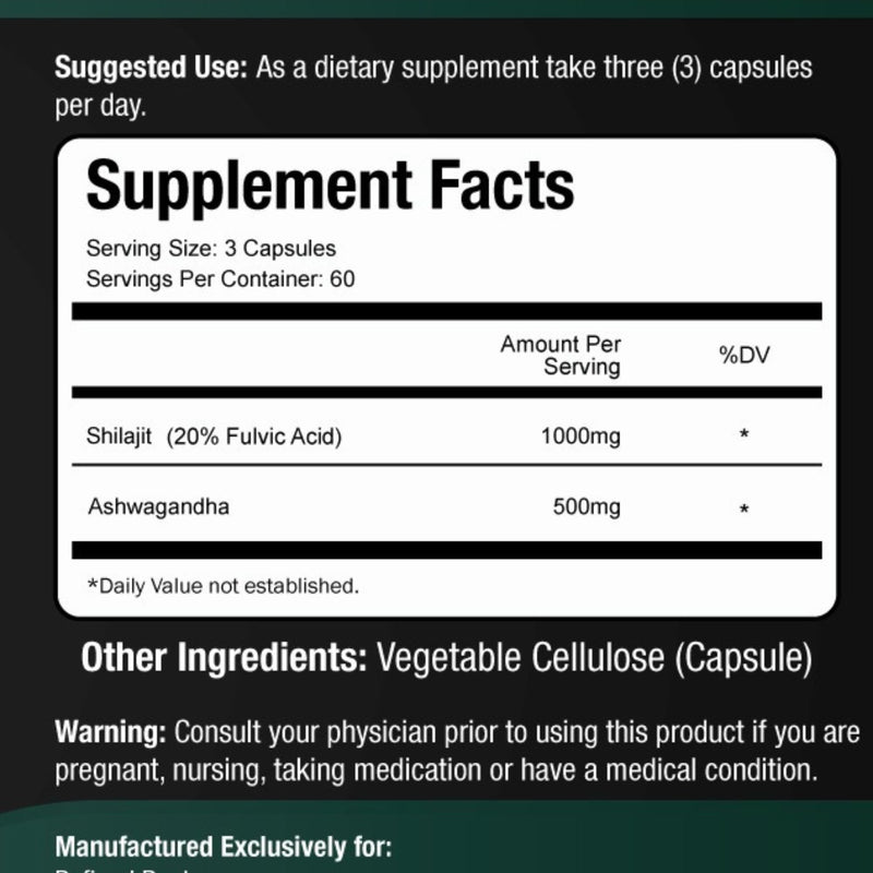 Shilajit for Men 1000mg & Ashwagandha Supplements 500mg (180 Capsules) - (20% Fulvic Acid Supplement) - Shilajit for Women