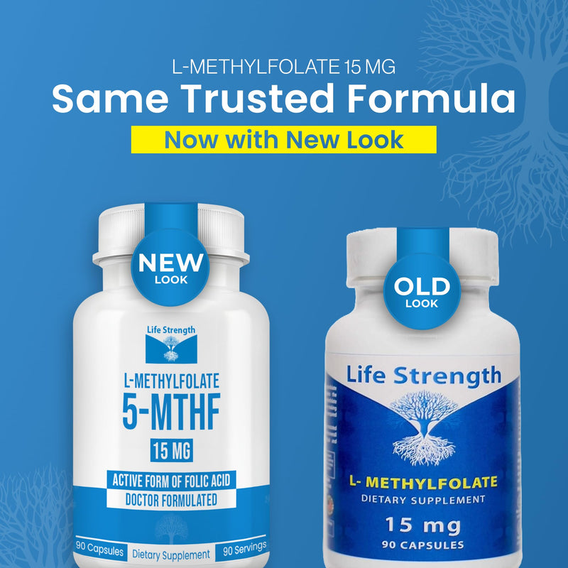 L-Methylfolate 15mg | 90 Capsules | Optimized & Highly Bioactive Methyl Folate Supplement | 5-MTHF Supports for Energy, Focus & Mood | Non-GMO, Gluten Free, Vegan | 3 Month Supply 15 mg