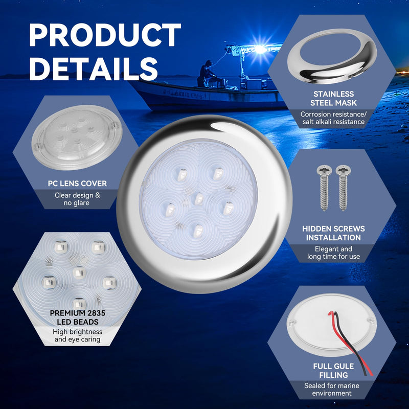 Boat Courtesy Lights, IP68 Waterproof Boat Interior Lights, Marine Navigation Stern Courtesy Night Fishing Lighting, Stainless Steel Marine LED Lighting for Pontoon Bass Sailboat(4PCS Blue)
